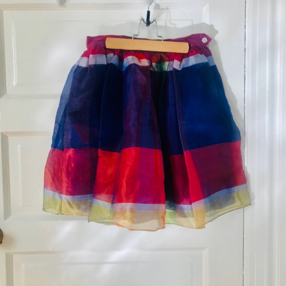 Vintage Ralph Lauren Silk Organza Rainbow Skirt High Waisted Blue Lining Size 6